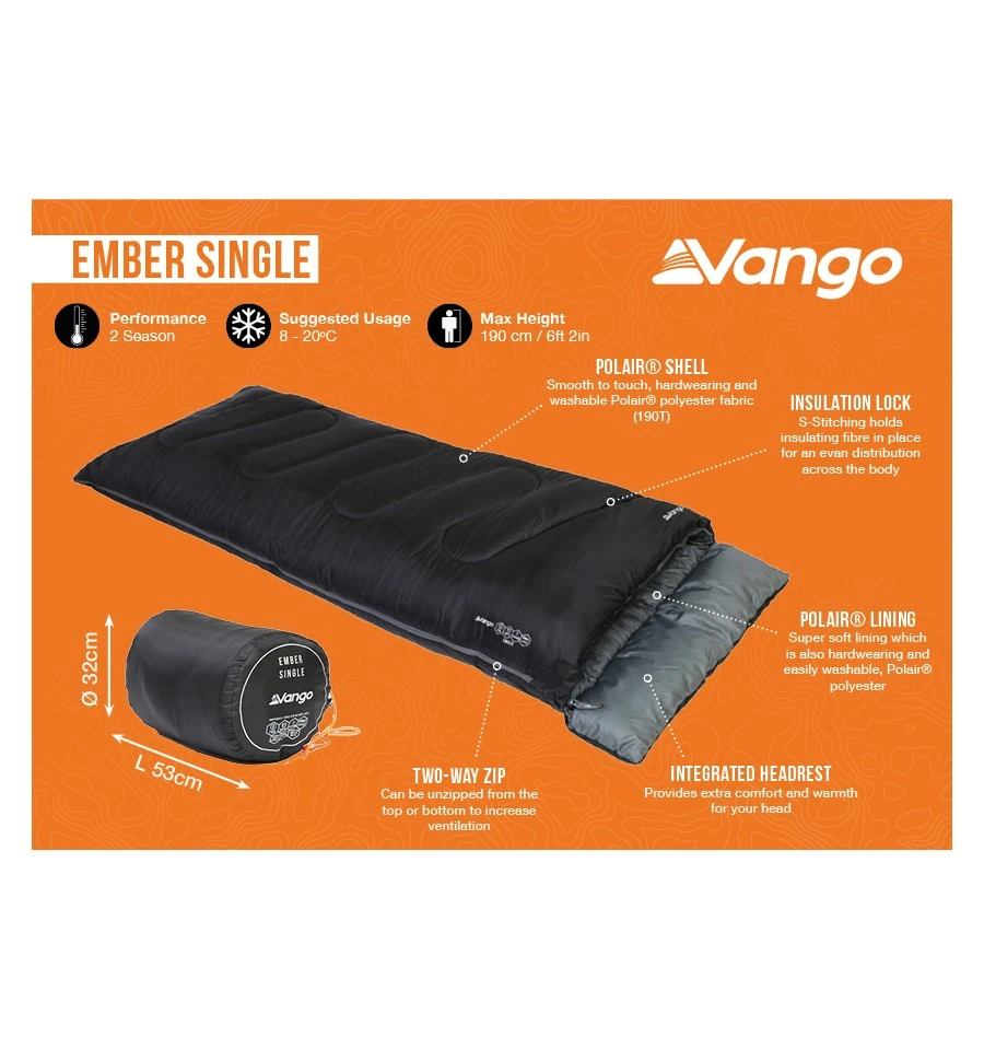Vango Ember Single Sleeping Bag – Various Colours 4 Vango Ember Single Sleeping Bag – Various Colours - Image 4