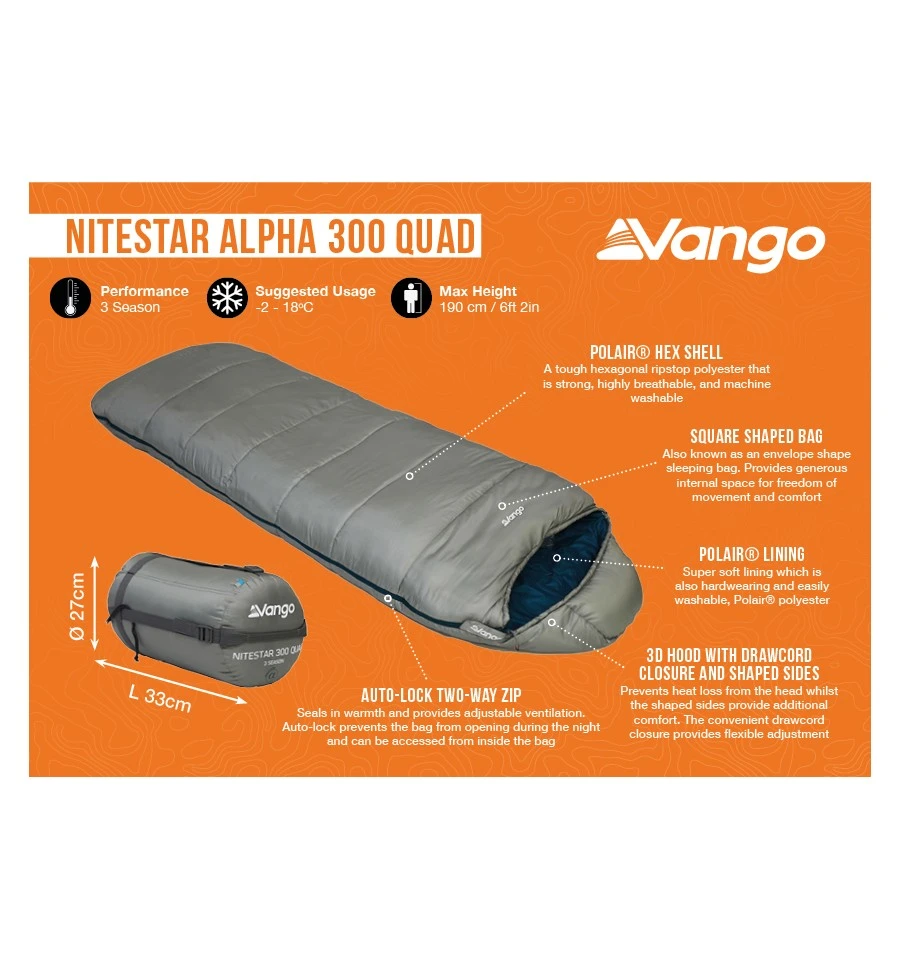 Vango Nitestar Alpha 300 Quad Sleeping Bag 3 Vango Nitestar Alpha 300 Quad Sleeping Bag - Image 3