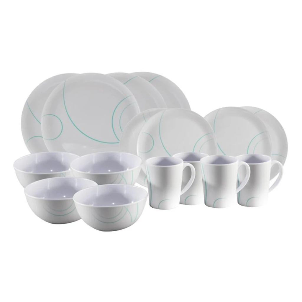PLS Turquoise Swirl Melamine Dinner Set – 16 Piece 1 PLS Turquoise Swirl Melamine Dinner Set – 16 Piece